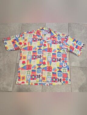 Outsiders Division Crayon Patchwork Camp Shirt Size L Multi Color Art Graphic